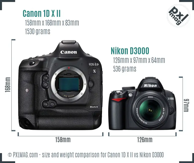 Canon 1D X II vs Nikon D3000 size comparison