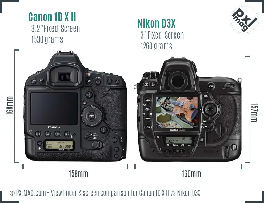 Canon 1D X II vs Nikon D3X Screen and Viewfinder comparison