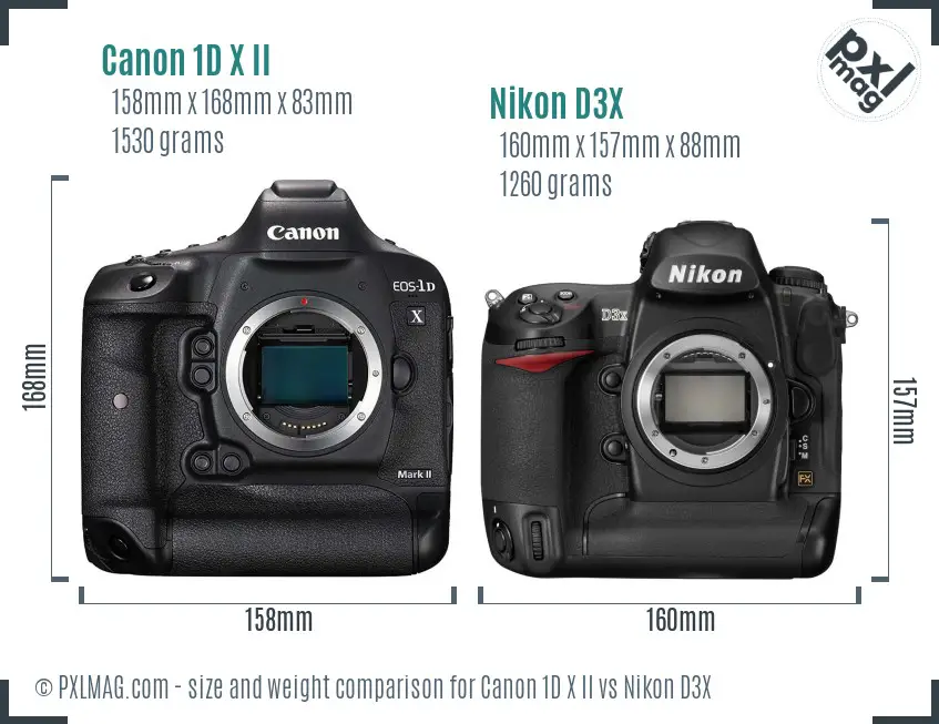 Canon 1D X II vs Nikon D3X size comparison