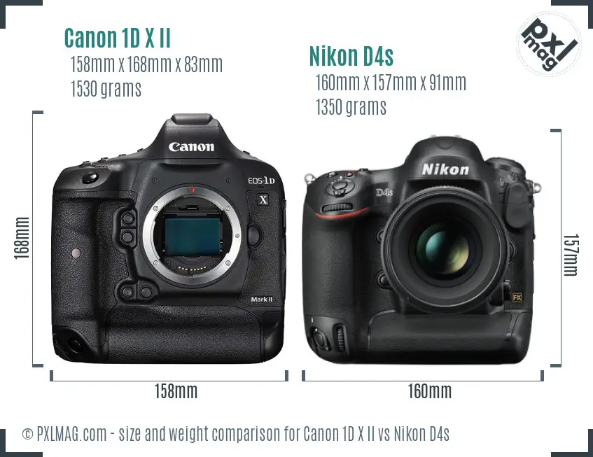 Canon 1D X II vs Nikon D4s size comparison