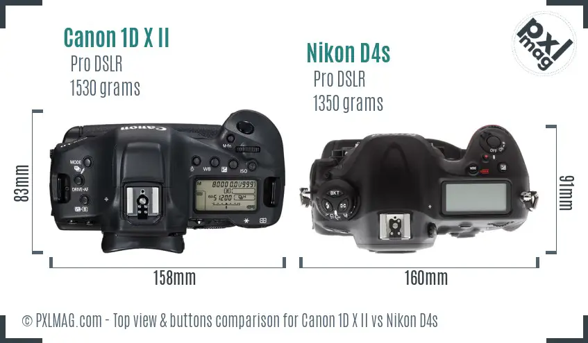 Canon 1D X II vs Nikon D4s top view buttons comparison