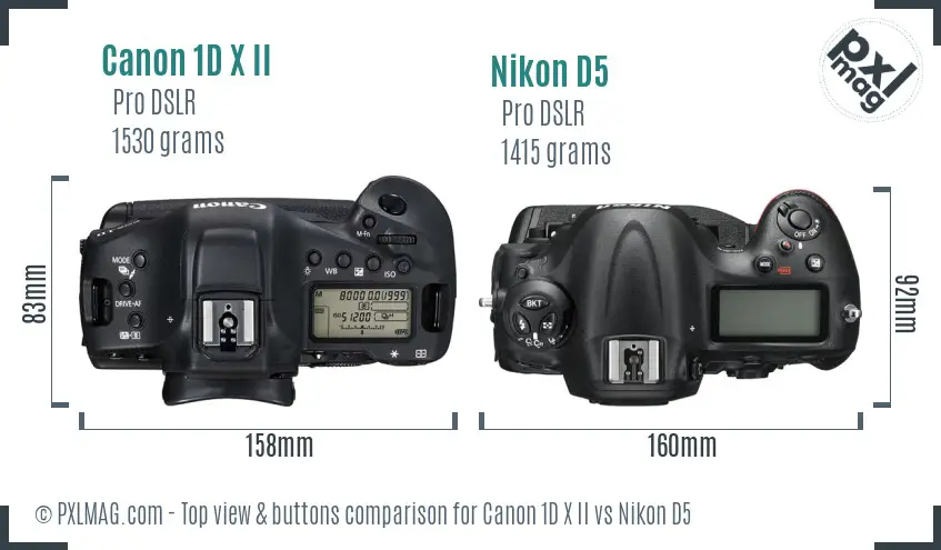 Canon 1D X II vs Nikon D5 top view buttons comparison