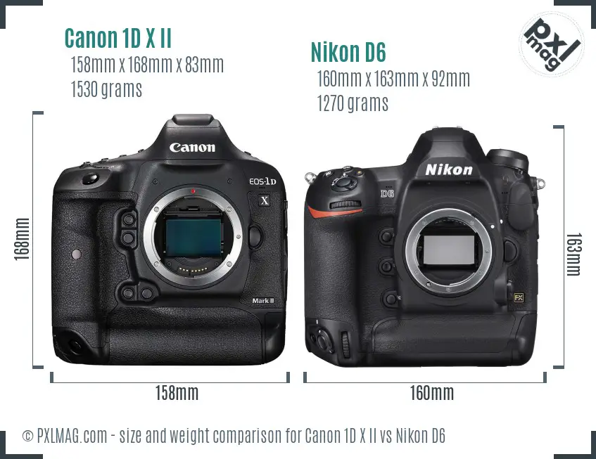 Canon 1D X II vs Nikon D6 size comparison