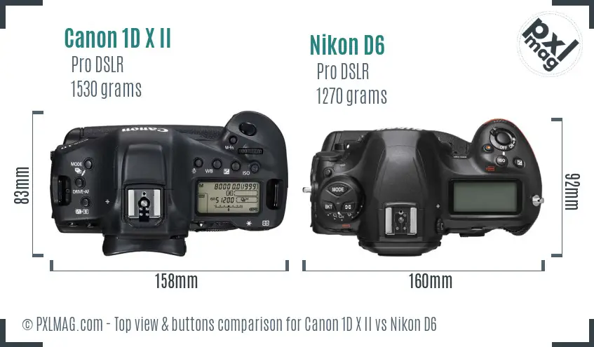Canon 1D X II vs Nikon D6 top view buttons comparison