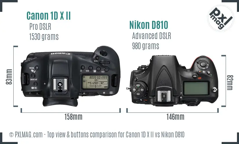 Canon 1D X II vs Nikon D810 top view buttons comparison Canon 1D X II vs Nikon D810 top view buttons comparison