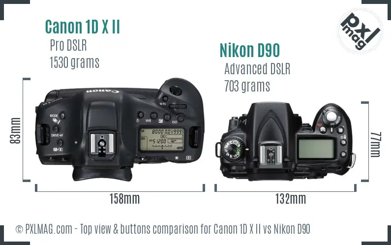 Canon 1D X II vs Nikon D90 top view buttons comparison