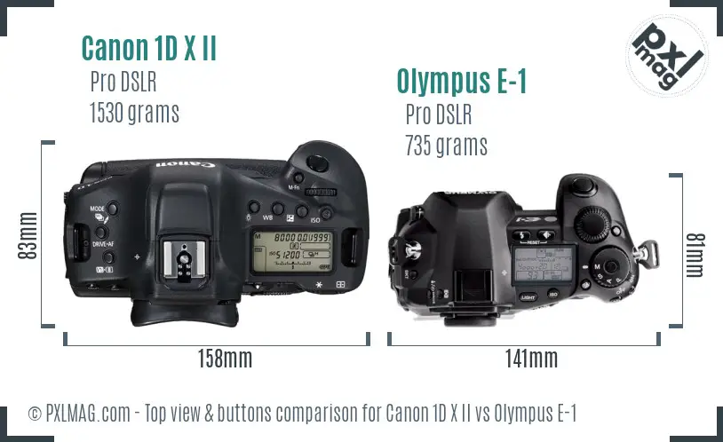 Canon 1D X II vs Olympus E-1 top view buttons comparison