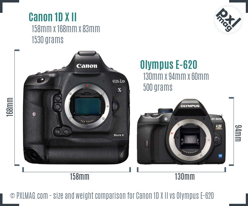 Canon 1D X II vs Olympus E-620 size comparison