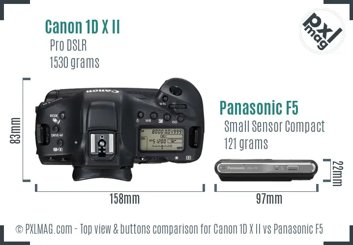 Canon 1D X II vs Panasonic F5 top view buttons comparison
