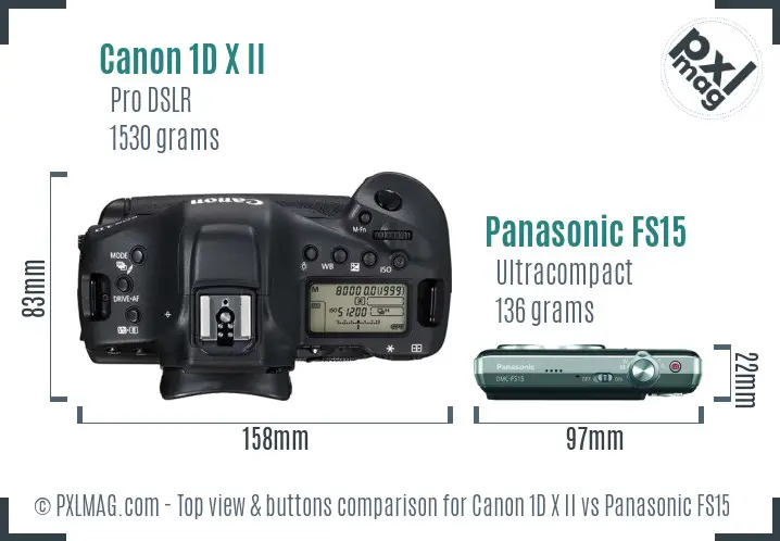 Canon 1D X II vs Panasonic FS15 top view buttons comparison