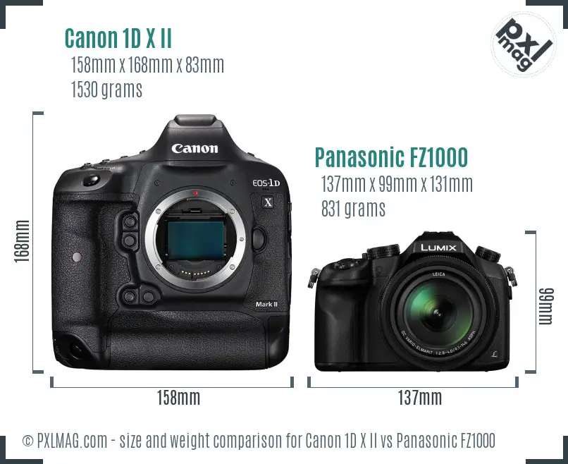 Canon 1D X II vs Panasonic FZ1000 size comparison