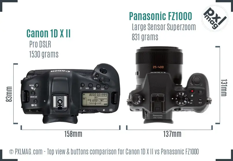 Canon 1D X II vs Panasonic FZ1000 top view buttons comparison