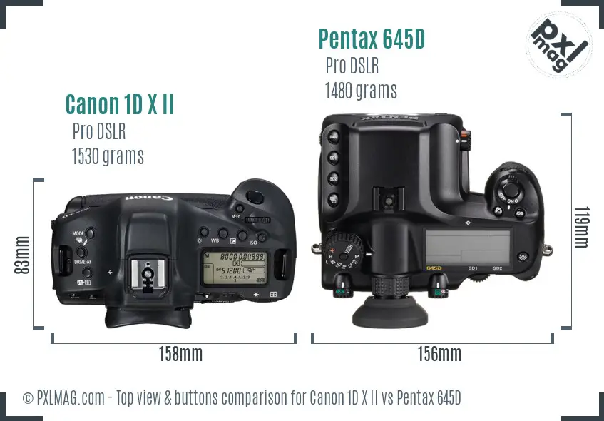 Canon 1D X II vs Pentax 645D top view buttons comparison