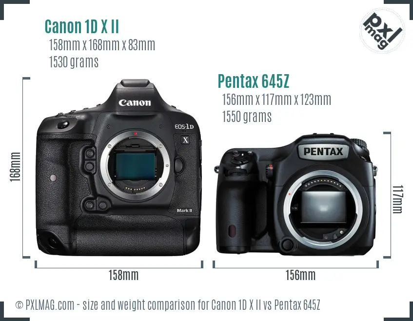 Canon 1D X II vs Pentax 645Z size comparison