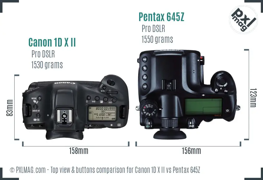 Canon 1D X II vs Pentax 645Z top view buttons comparison