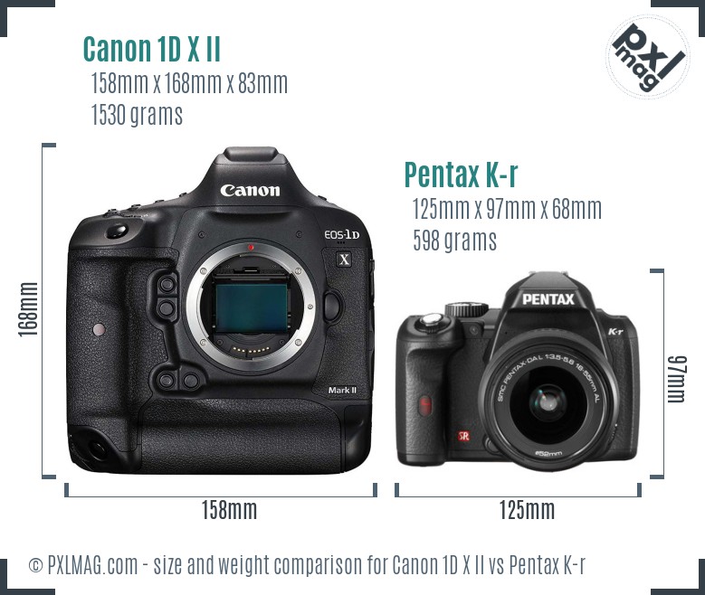 Canon 1D X II vs Pentax K-r size comparison