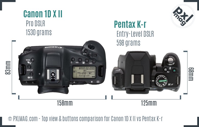 Canon 1D X II vs Pentax K-r top view buttons comparison