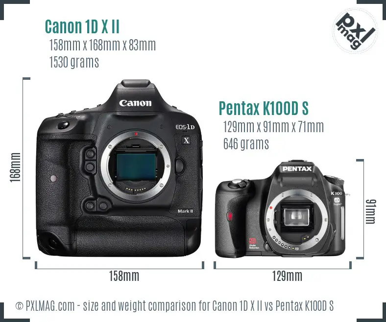 Canon 1D X II vs Pentax K100D S size comparison