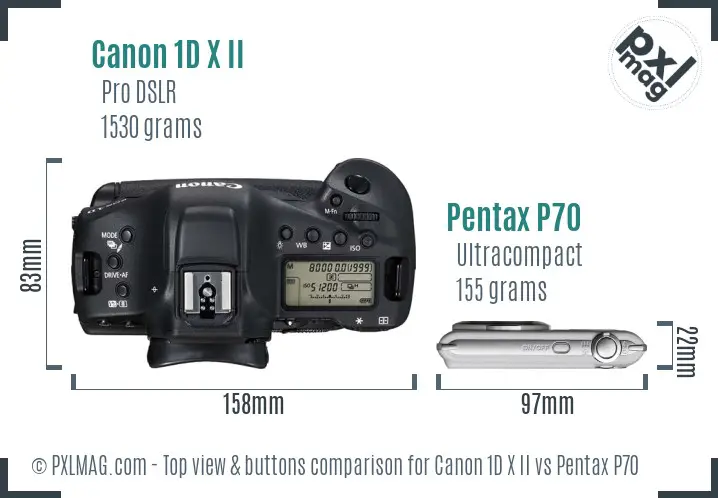 Canon 1D X II vs Pentax P70 top view buttons comparison