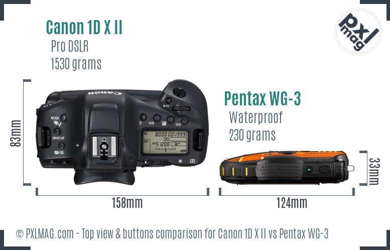 Canon 1D X II vs Pentax WG-3 top view buttons comparison