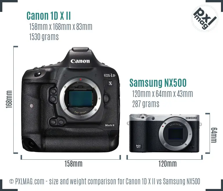 Canon 1D X II vs Samsung NX500 size comparison