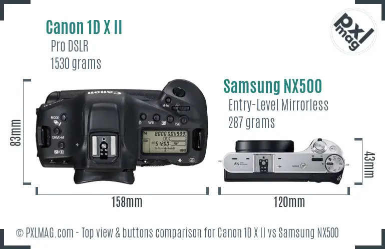 Canon 1D X II vs Samsung NX500 top view buttons comparison