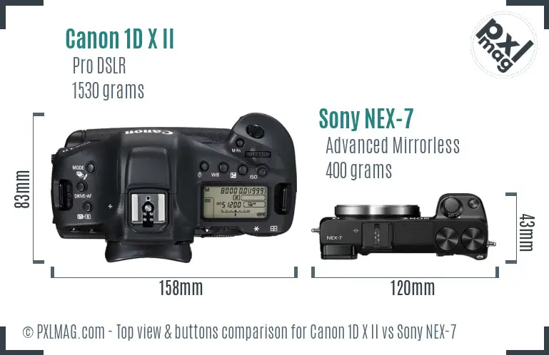 Canon 1D X II vs Sony NEX-7 top view buttons comparison