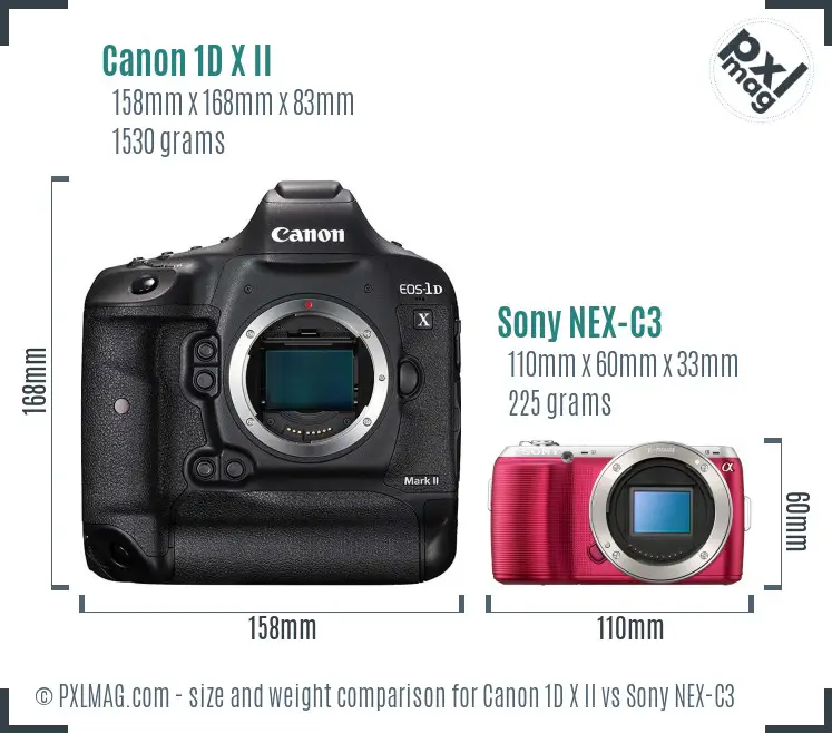Canon 1D X II vs Sony NEX-C3 size comparison