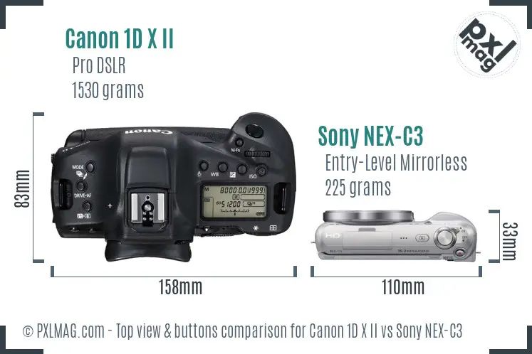 Canon 1D X II vs Sony NEX-C3 top view buttons comparison