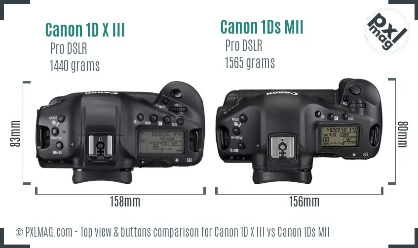 Canon 1D X III vs Canon 1Ds MII top view buttons comparison