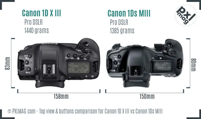 Canon 1D X III vs Canon 1Ds MIII top view buttons comparison