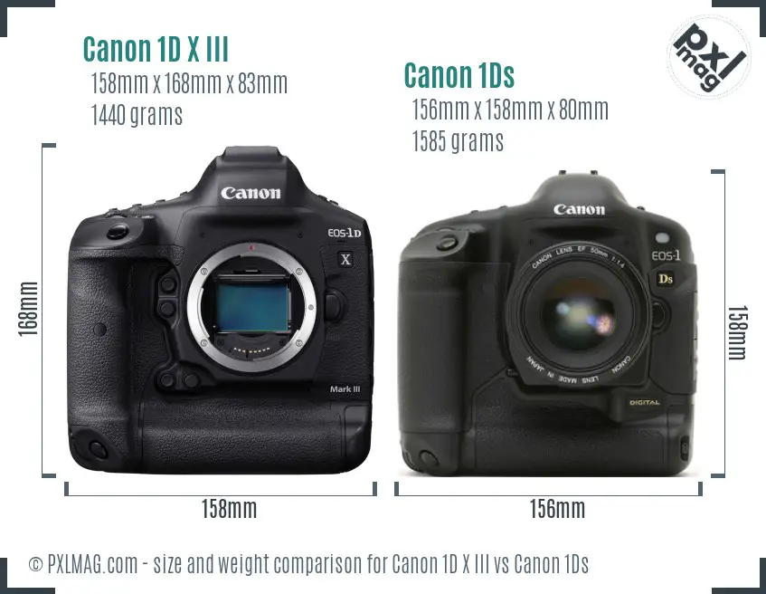 Canon 1D X III vs Canon 1Ds size comparison