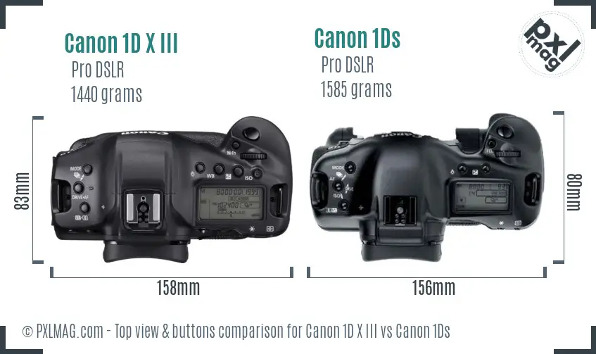 Canon 1D X III vs Canon 1Ds top view buttons comparison