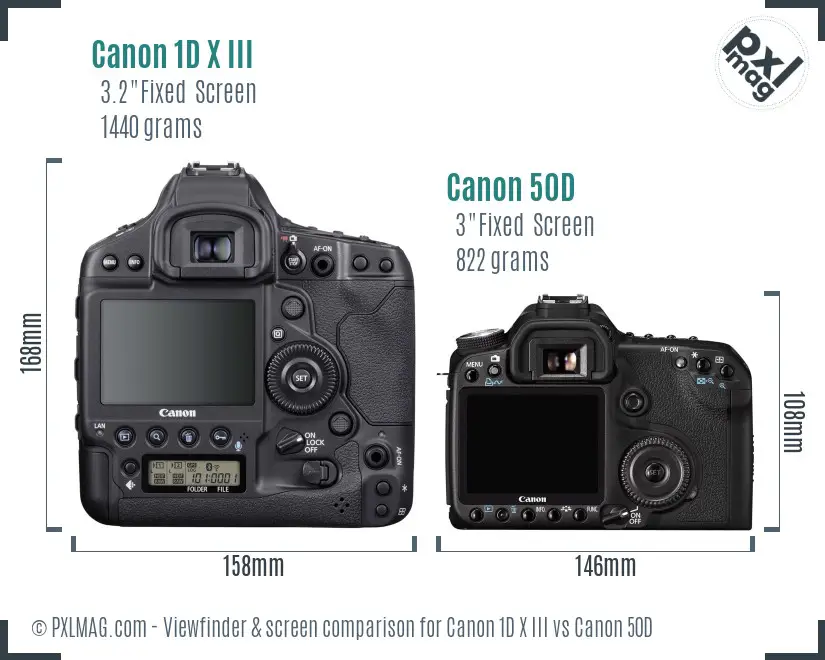 Canon 1D X III vs Canon 50D Screen and Viewfinder comparison Canon 1D X III vs Canon 50D Screen and Viewfinder comparison