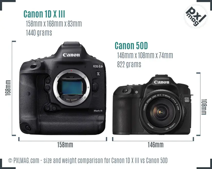 Canon 1D X III vs Canon 50D size comparison Canon 1D X III vs Canon 50D size comparison
