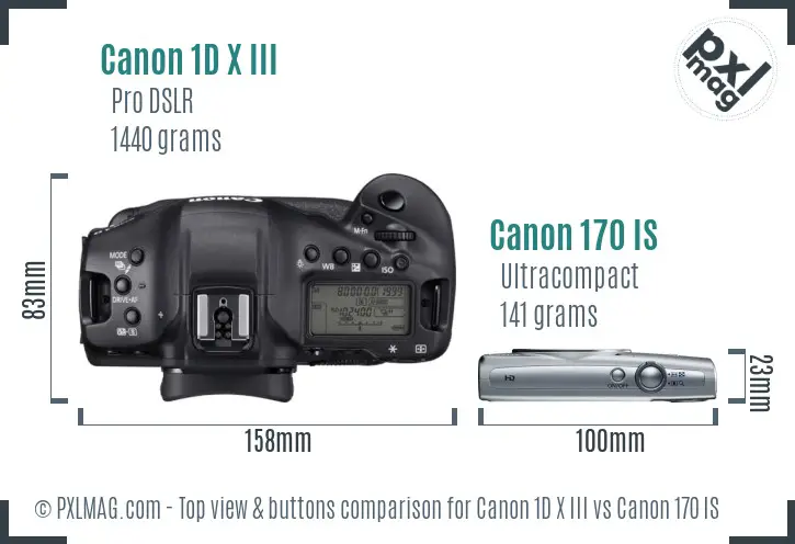 Canon 1D X III vs Canon 170 IS top view buttons comparison