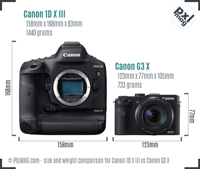 Canon 1D X III vs Canon G3 X size comparison