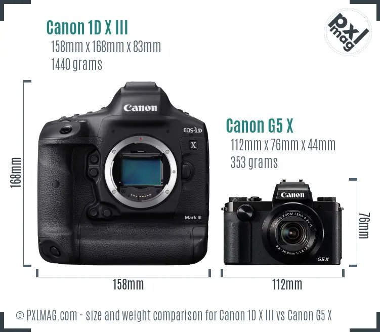 Canon 1D X III vs Canon G5 X size comparison