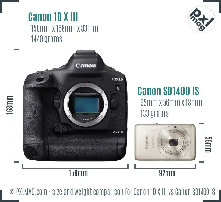 Canon 1D X III vs Canon SD1400 IS size comparison