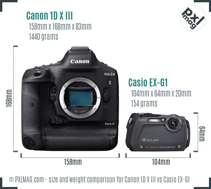 Canon 1D X III vs Casio EX-G1 size comparison