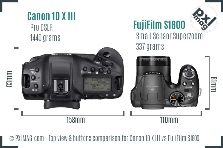 Canon 1D X III vs FujiFilm S1800 top view buttons comparison