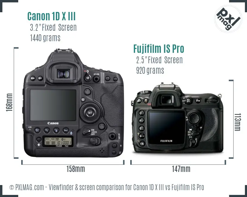 Canon 1D X III vs Fujifilm IS Pro Screen and Viewfinder comparison