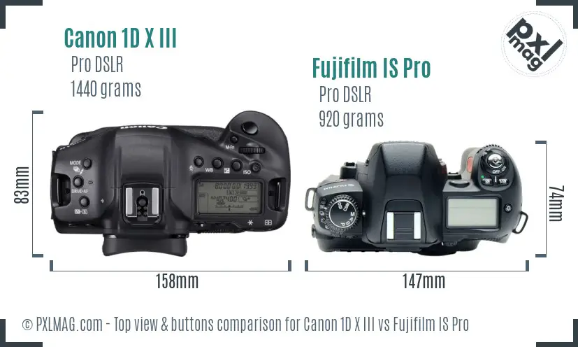 Canon 1D X III vs Fujifilm IS Pro top view buttons comparison