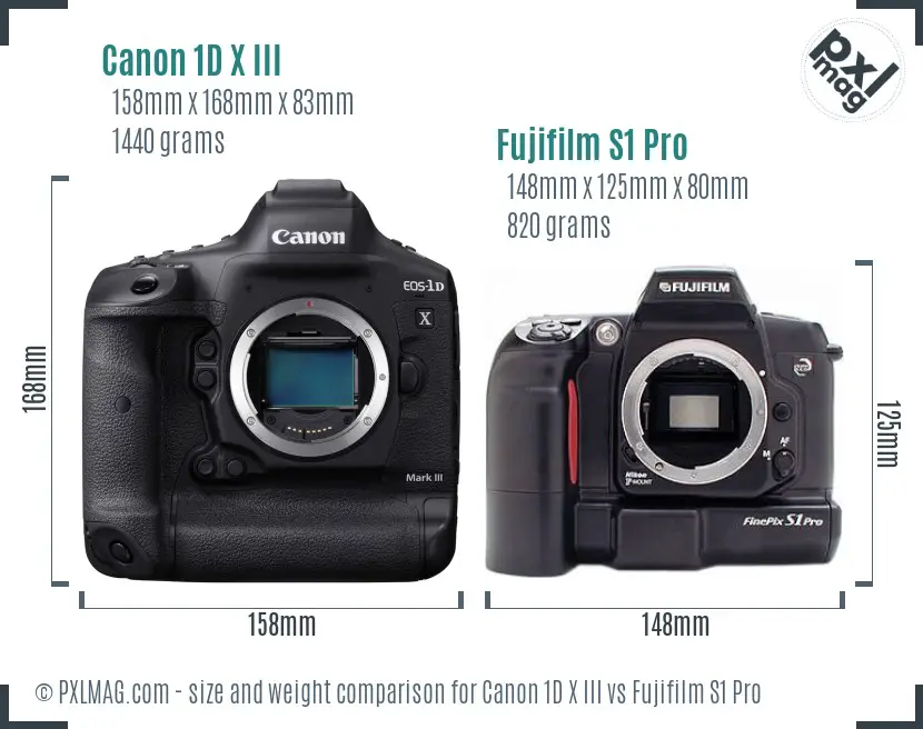 Canon 1D X III vs Fujifilm S1 Pro size comparison