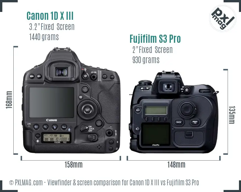 Canon 1D X III vs Fujifilm S3 Pro Screen and Viewfinder comparison