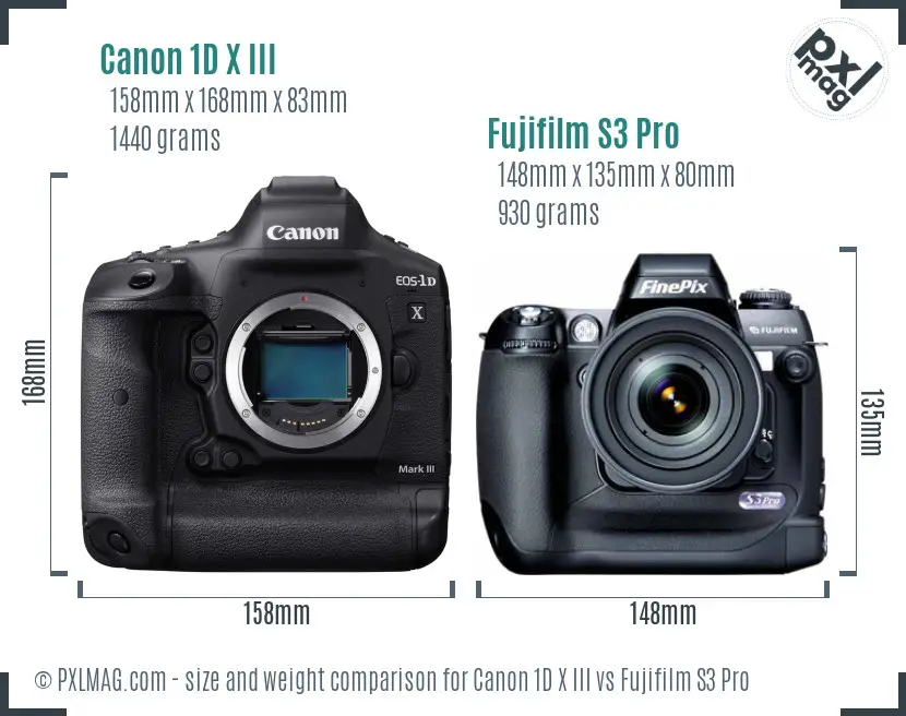 Canon 1D X III vs Fujifilm S3 Pro size comparison