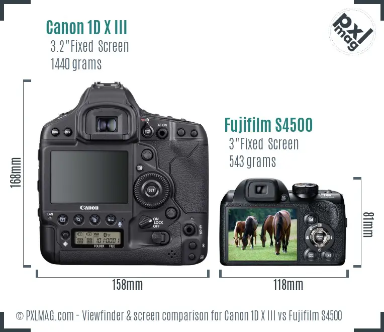 Canon 1D X III vs Fujifilm S4500 Screen and Viewfinder comparison