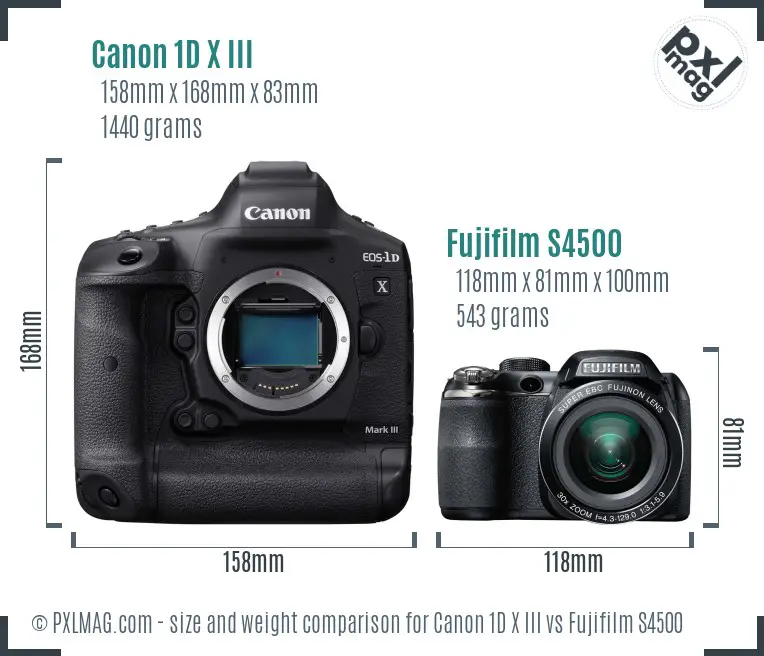 Canon 1D X III vs Fujifilm S4500 size comparison