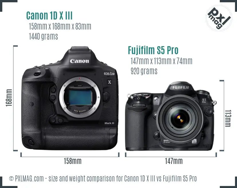 Canon 1D X III vs Fujifilm S5 Pro size comparison