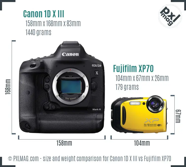 Canon 1D X III vs Fujifilm XP70 size comparison